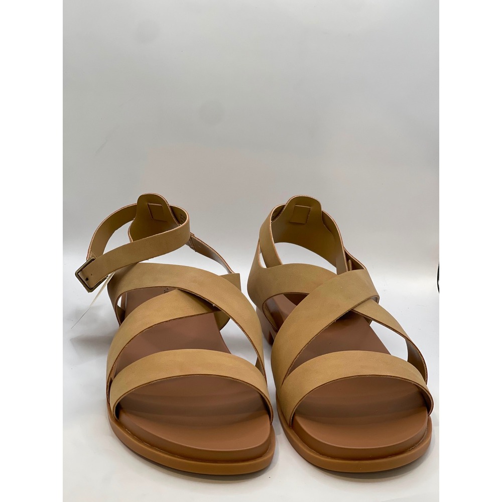 St Johns Bay Esposito Tan Strappy Flat Sandals Womens 12W Wide Width New